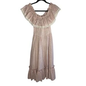 VTG 70s Gunne Sax Off Shoulder Prairie Maxi Dress Cottagecore Approximate XS